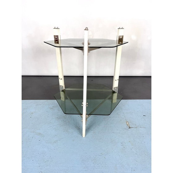 Image 1 of Table d'appoint vintage en bois et verre fumé, Italie 1970