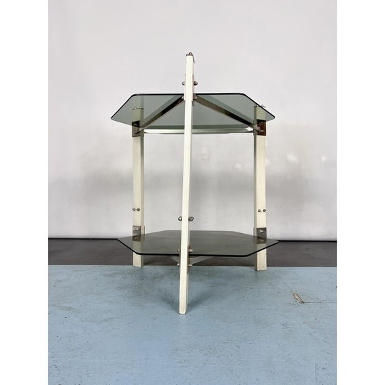 Image 1 of Table d'appoint vintage en bois et verre fumé, Italie 1970