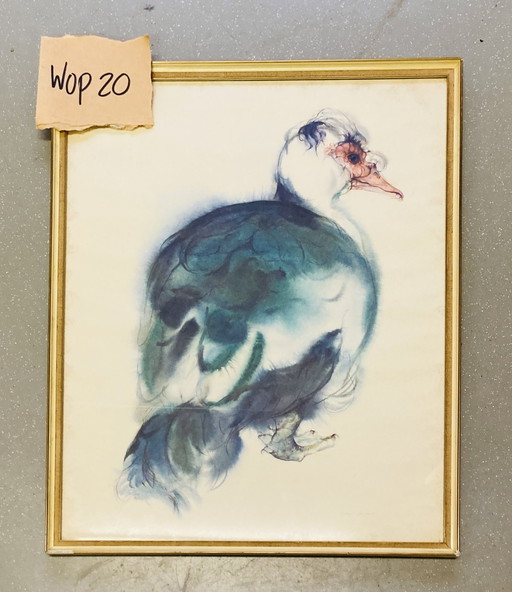 Klaus Meyer-Gasters - Aquarelle vintage Canard - Avec cadre