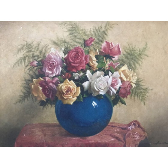 Image 1 of Huile sur panneau vintage "Bouquet de fleurs" par L.Noireaut