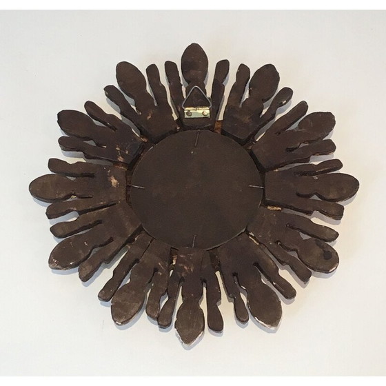 Image 1 of Petit miroir vintage Soleil en bois sculpté et doré 1970