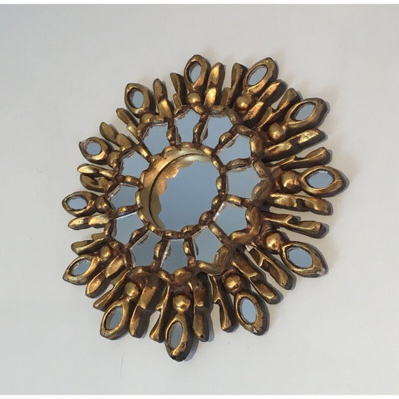 Image 1 of Petit miroir vintage Soleil en bois sculpté et doré 1970