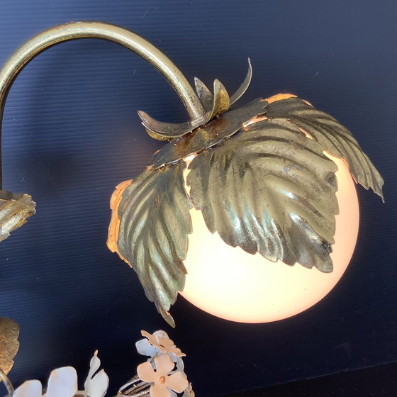 Image 1 of Lampe Hollywood Regency 50-60’S Hortensia Plante Dorée À La Feuille Dlg H. Kogl