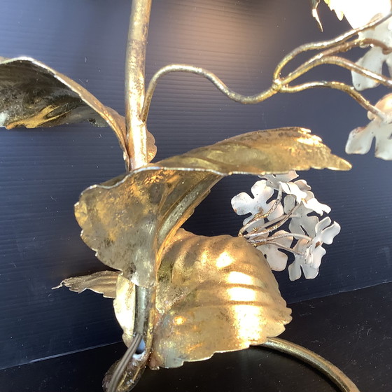 Image 1 of Lampe Hollywood Regency 50-60’S Hortensia Plante Dorée À La Feuille Dlg H. Kogl