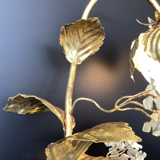 Image 1 of Lampe Hollywood Regency 50-60’S Hortensia Plante Dorée À La Feuille Dlg H. Kogl