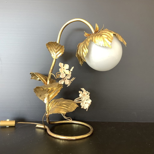 Lampe Hollywood Regency 50-60’S Hortensia Plante Dorée À La Feuille Dlg H. Kogl