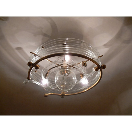 Image 1 of Lustre vintage en verre et laiton de René Roubicek, 1960