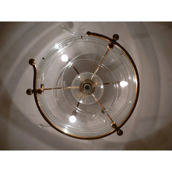 Image 1 of Lustre vintage en verre et laiton de René Roubicek, 1960