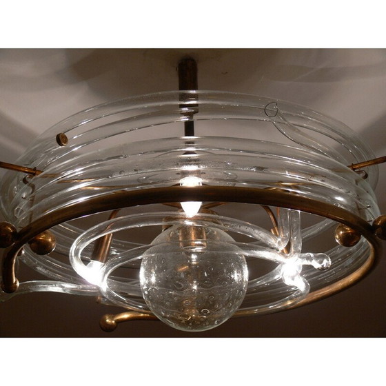 Image 1 of Lustre vintage en verre et laiton de René Roubicek, 1960