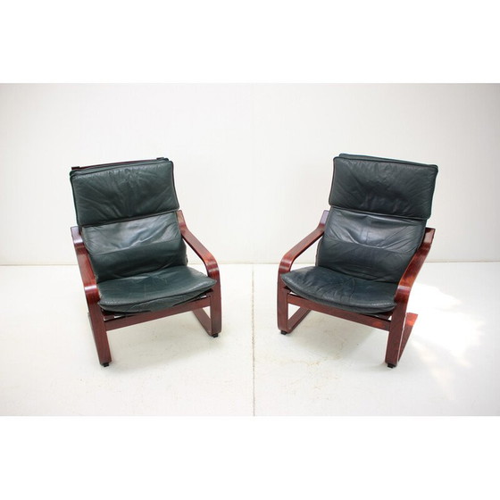 Image 1 of Paire de fauteuils vintage en cuir et bois pour Ikea, Suède 1980
