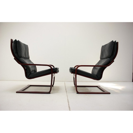 Image 1 of Paire de fauteuils vintage en cuir et bois pour Ikea, Suède 1980