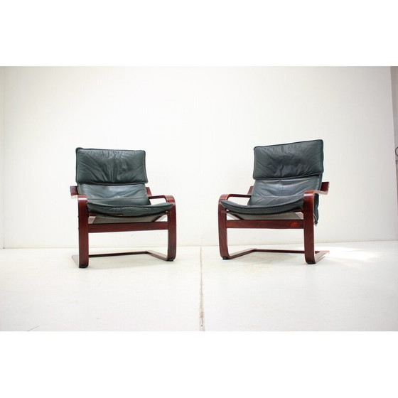Image 1 of Paire de fauteuils vintage en cuir et bois pour Ikea, Suède 1980