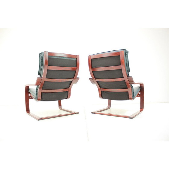 Image 1 of Paire de fauteuils vintage en cuir et bois pour Ikea, Suède 1980