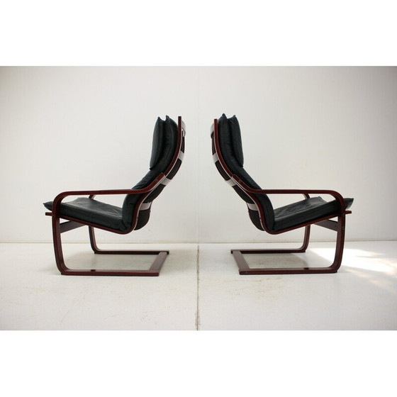 Image 1 of Paire de fauteuils vintage en cuir et bois pour Ikea, Suède 1980