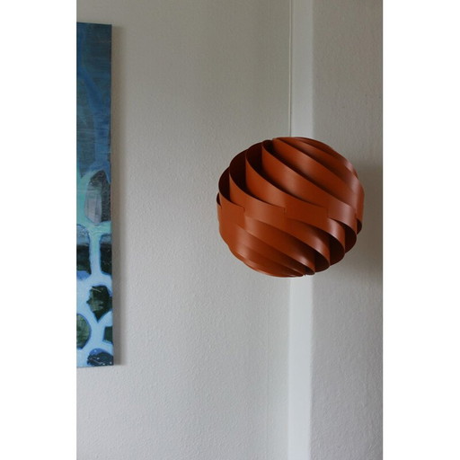 Lampe suspendue vintage en aluminium orange en modèle turbo par Louis Weisdorf, Danemark 1965