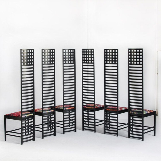 Image 1 of Ensemble de 6 chaises vintage 292 Hill House par Charles Rennie Mackintosh pour Cassina, Italie 1990