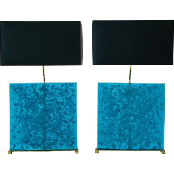 Image 1 of Paire de lampes vintage en résine fractale turquoise, 1980
