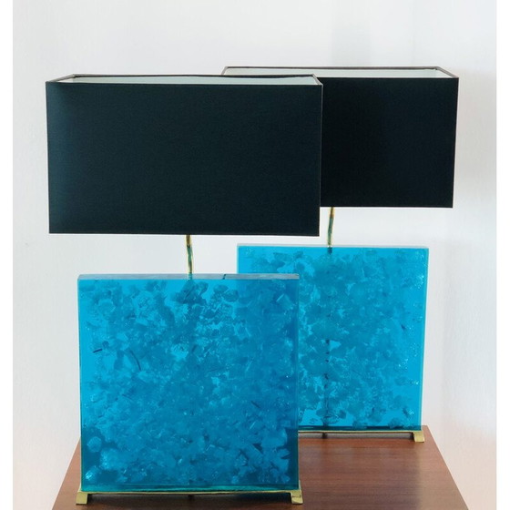 Image 1 of Paire de lampes vintage en résine fractale turquoise, 1980