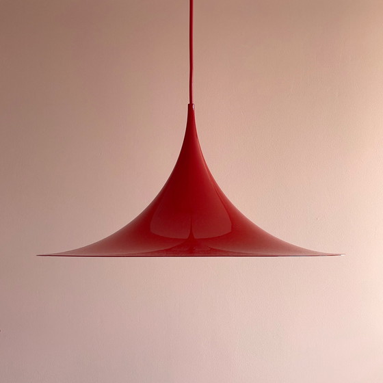 Image 1 of 2X Fog & Mørup Red Semi Suspension Lampe par Bonderup & Thorup, 1960S