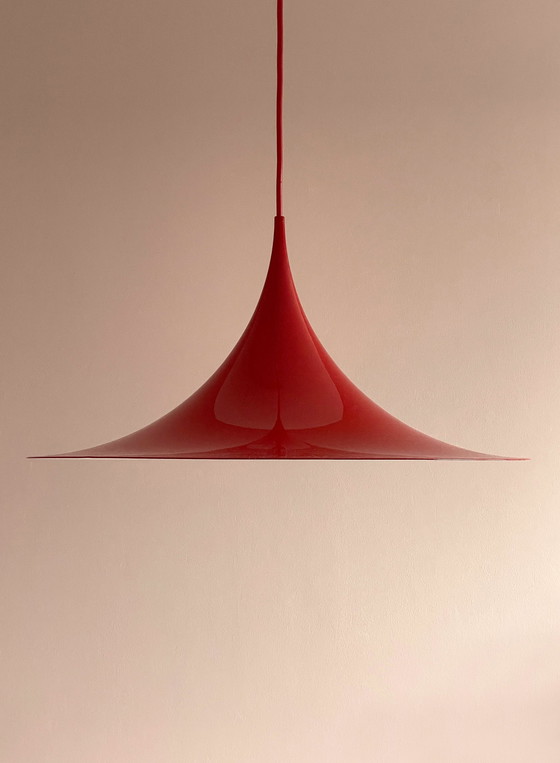 Image 1 of 2X Fog & Mørup Red Semi Suspension Lampe par Bonderup & Thorup, 1960S