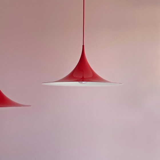 Image 1 of 2X Fog & Mørup Red Semi Suspension Lampe par Bonderup & Thorup, 1960S