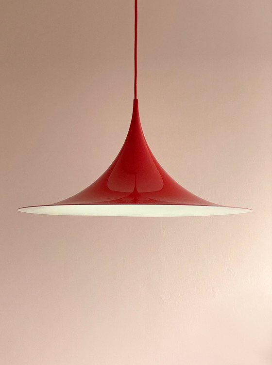 Image 1 of 2X Fog & Mørup Red Semi Suspension Lampe par Bonderup & Thorup, 1960S