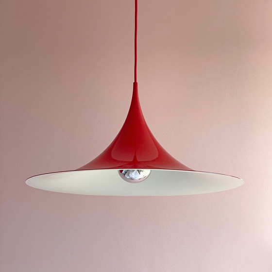 Image 1 of 2X Fog & Mørup Red Semi Suspension Lampe par Bonderup & Thorup, 1960S