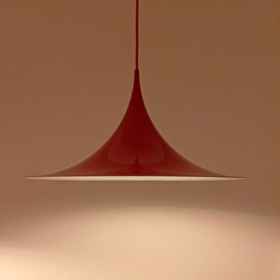 Image 1 of 2X Fog & Mørup Red Semi Suspension Lampe par Bonderup & Thorup, 1960S