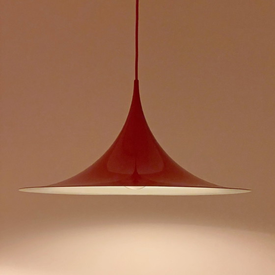 Image 1 of 2X Fog & Mørup Red Semi Suspension Lampe par Bonderup & Thorup, 1960S