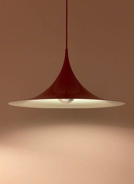 Image 1 of 2X Fog & Mørup Red Semi Suspension Lampe par Bonderup & Thorup, 1960S