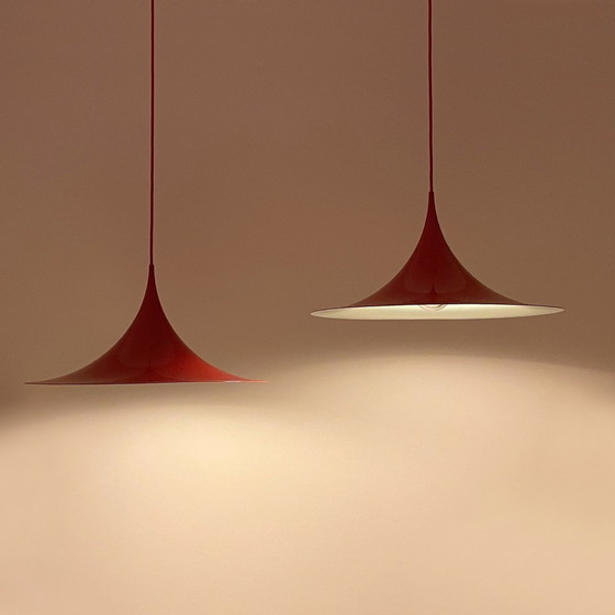 Image 1 of 2X Fog & Mørup Red Semi Suspension Lampe par Bonderup & Thorup, 1960S