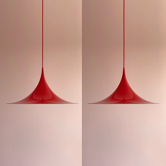 Image 1 of 2X Fog & Mørup Red Semi Suspension Lampe par Bonderup & Thorup, 1960S