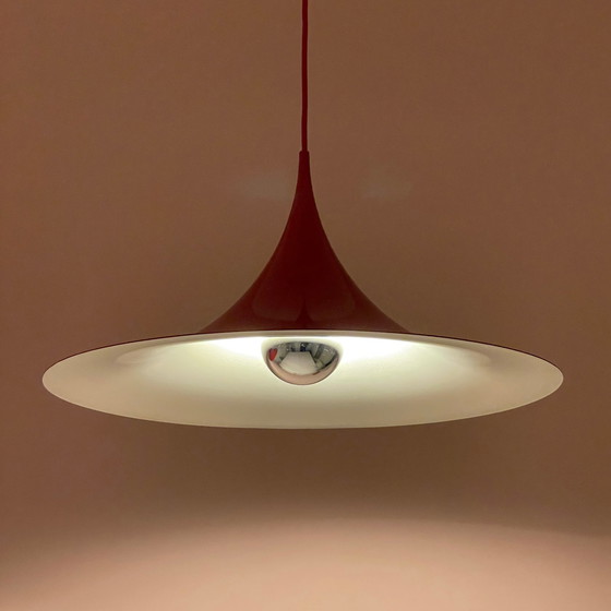 Image 1 of 2X Fog & Mørup Red Semi Suspension Lampe par Bonderup & Thorup, 1960S