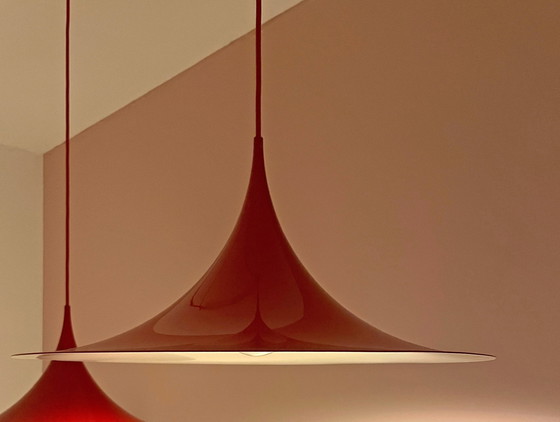 Image 1 of 2X Fog & Mørup Red Semi Suspension Lampe par Bonderup & Thorup, 1960S