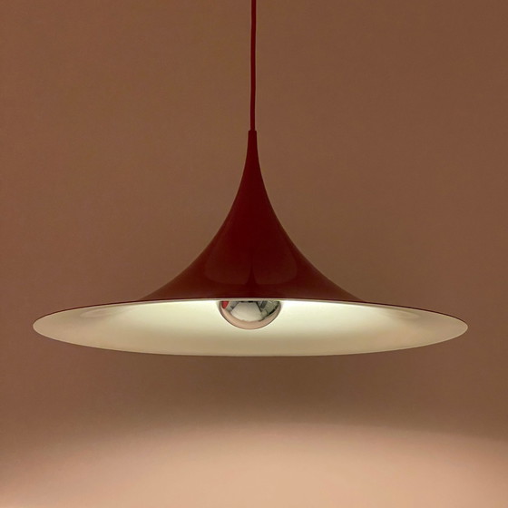 Image 1 of 2X Fog & Mørup Red Semi Suspension Lampe par Bonderup & Thorup, 1960S