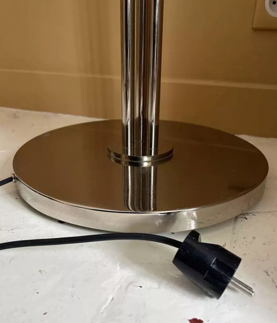 Image 1 of Lampadaire Vintage Moderniste « Modèle 44 » Perzel Métal Chromé Et Verre Sablé