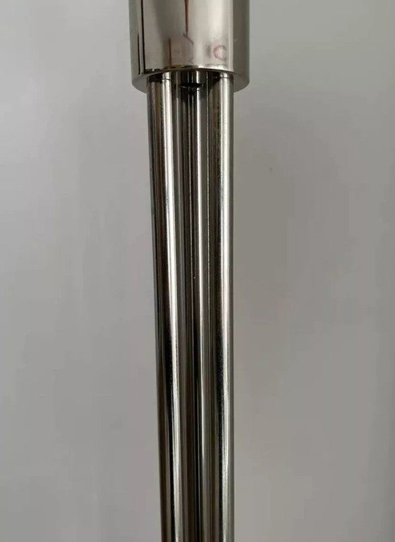Image 1 of Lampadaire Vintage Moderniste « Modèle 44 » Perzel Métal Chromé Et Verre Sablé