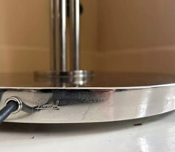 Image 1 of Lampadaire Vintage Moderniste « Modèle 44 » Perzel Métal Chromé Et Verre Sablé