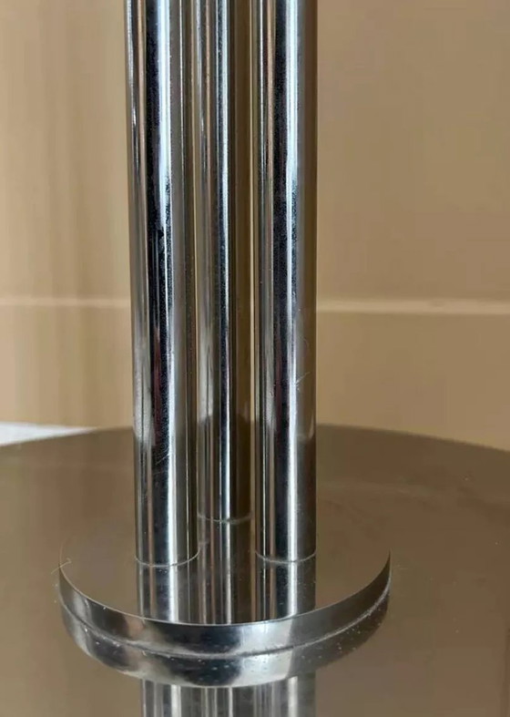 Image 1 of Lampadaire Vintage Moderniste « Modèle 44 » Perzel Métal Chromé Et Verre Sablé