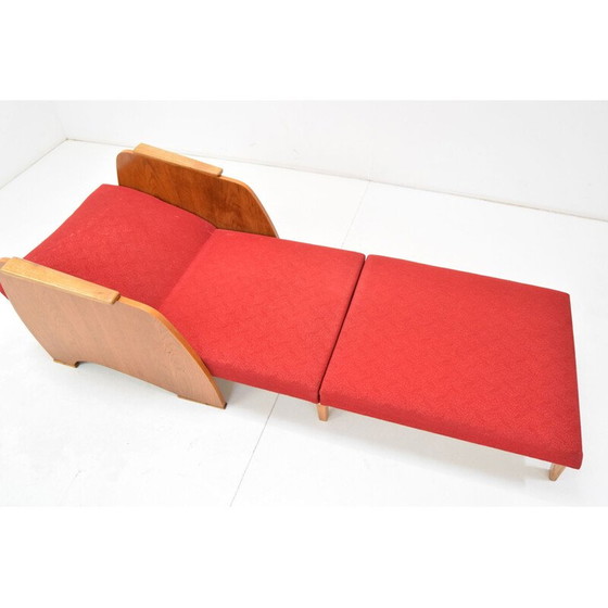 Image 1 of Fauteuil convertible vintage en bois et tissu, Tchécoslovaquie, années 1960