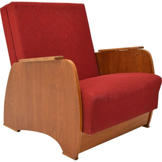 Image 1 of Fauteuil convertible vintage en bois et tissu, Tchécoslovaquie, années 1960