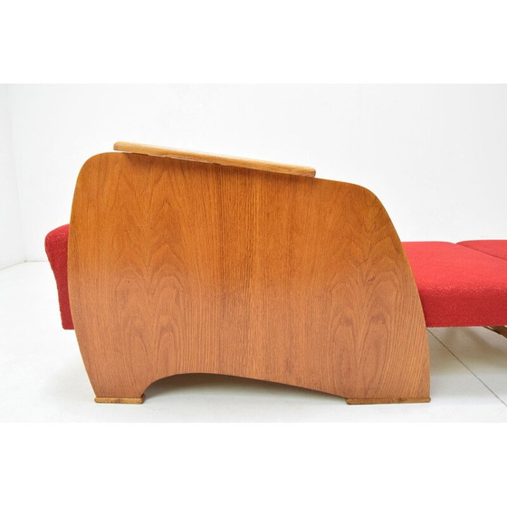Image 1 of Fauteuil convertible vintage en bois et tissu, Tchécoslovaquie, années 1960