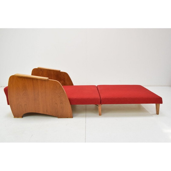 Image 1 of Fauteuil convertible vintage en bois et tissu, Tchécoslovaquie, années 1960
