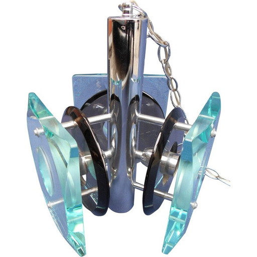 Suspension italienne vintage en verre et acier chromé, 1960