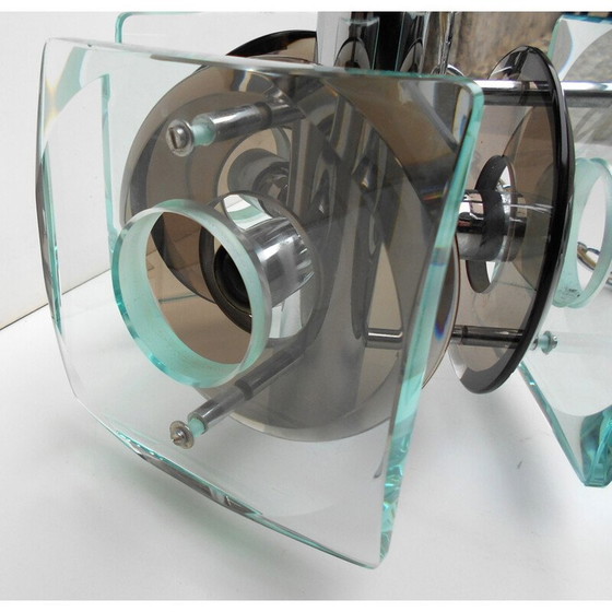 Image 1 of Suspension italienne vintage en verre et acier chromé, 1960