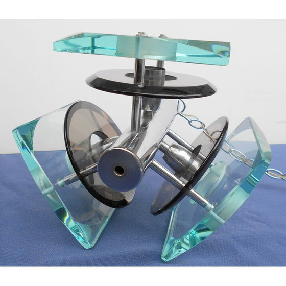 Image 1 of Suspension italienne vintage en verre et acier chromé, 1960