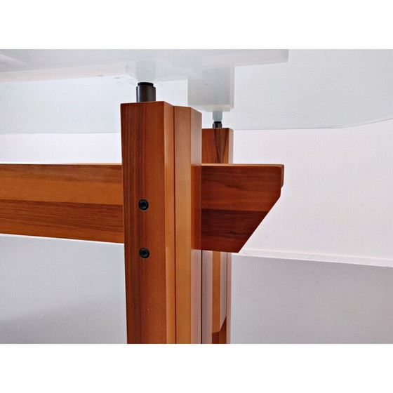 Image 1 of Table de salle à manger vintage, plateau en bois et verre par Franco Poli pour Bernini Italian 1979