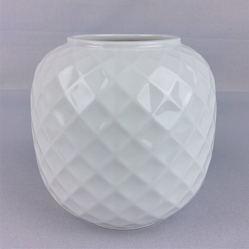 Vase vintage en verre Thomas porcelaine blanche 1970