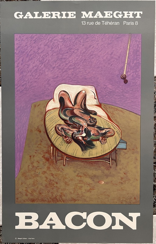 Francis Bacon, affiche lithographique, année 1966, Paris Art, Galerie Maeght. Personnage Couche