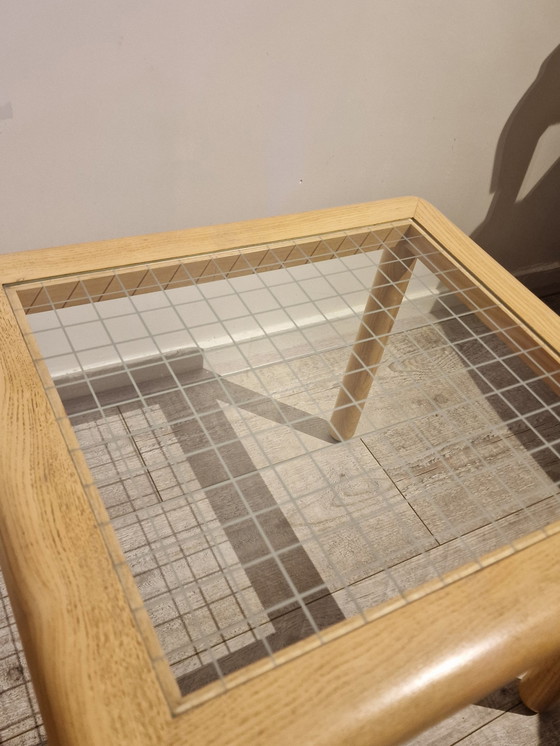 Image 1 of Table d'appoint vintage Chêne Verre